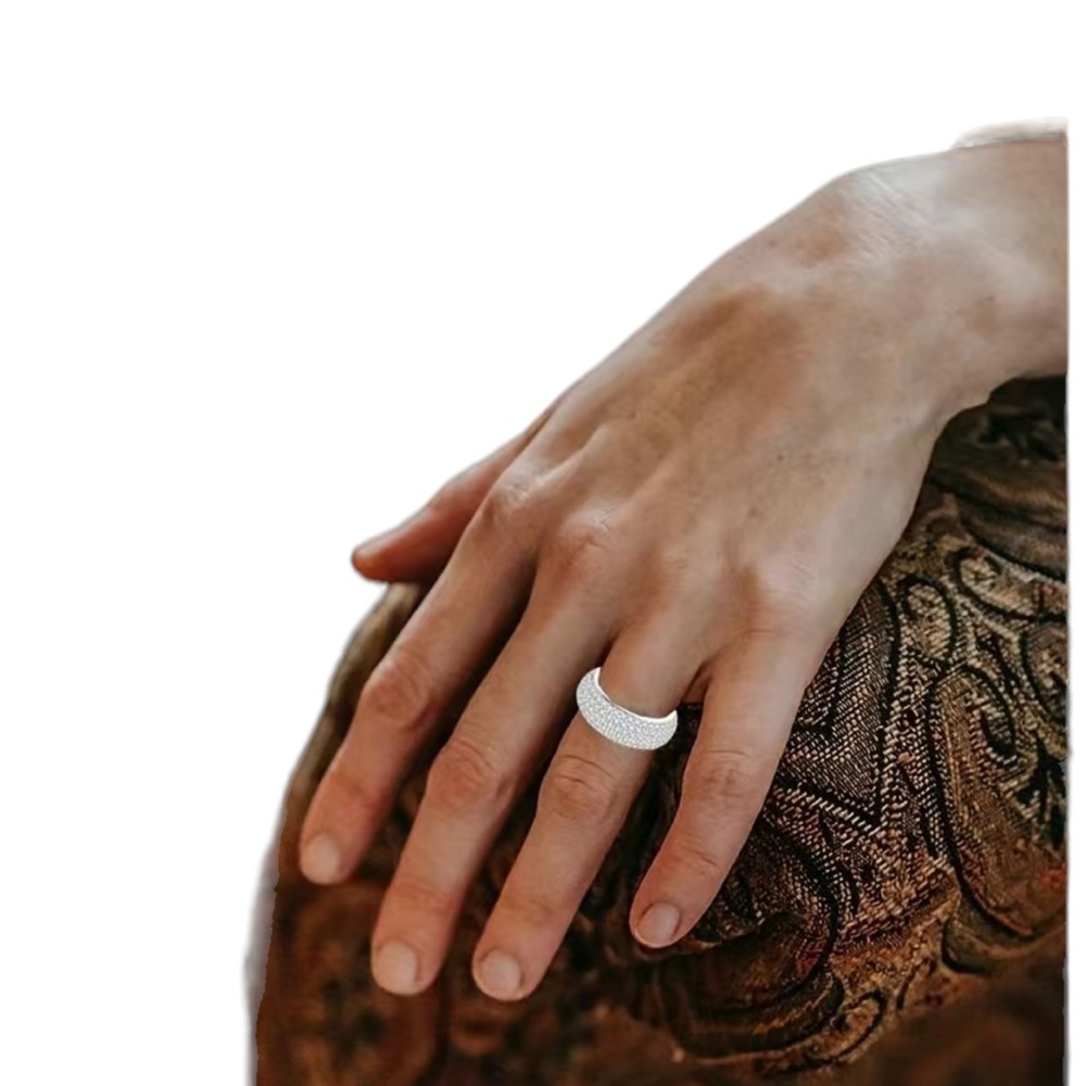 Titanium and Rhinestone Unisex Ring - Picture 2 of 4